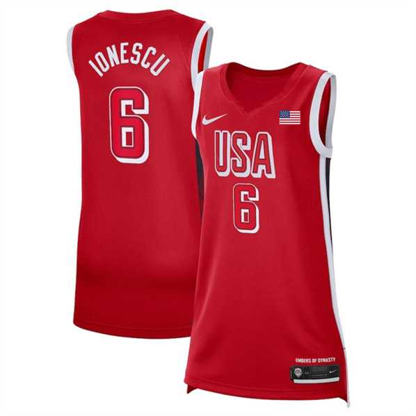 Womens USA Basketball #6 Sabrina Ionescu Red 2024 Swingman Stitched Jersey->team usa basketball->NBA Jersey